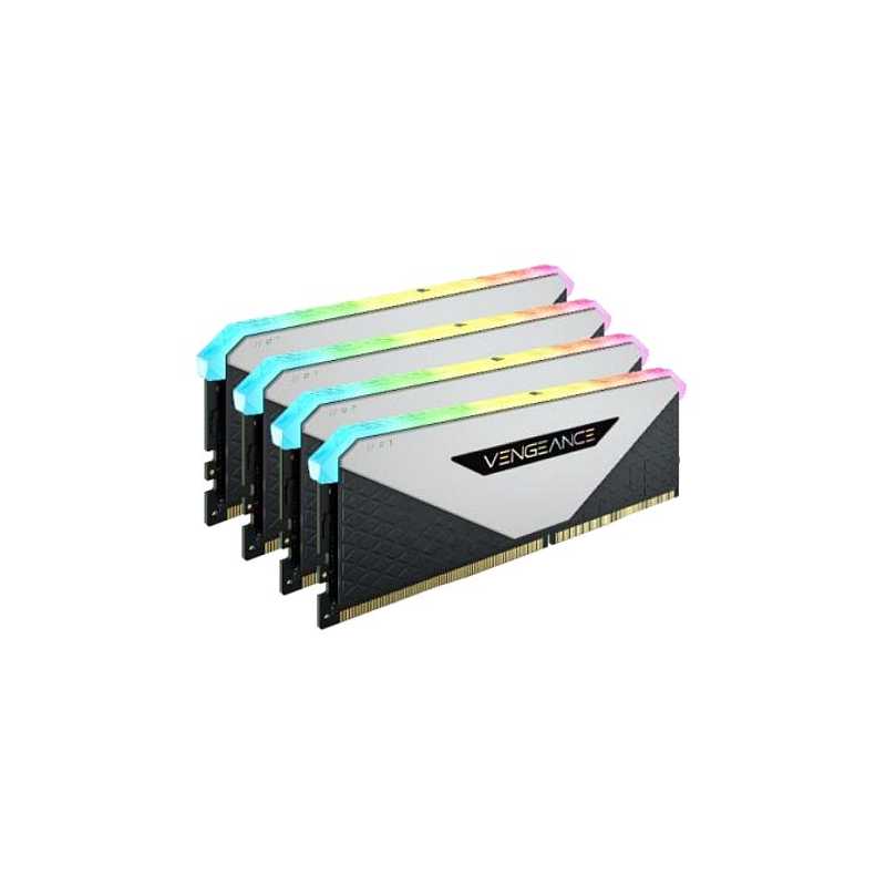 Corsair Vengeance RGB RT 32GB Memory Kit (4 x 8GB), DDR4, 3200MHz (PC4-25600), CL16, XMP 2.0, 10 LEDs, AMD Optimised, White