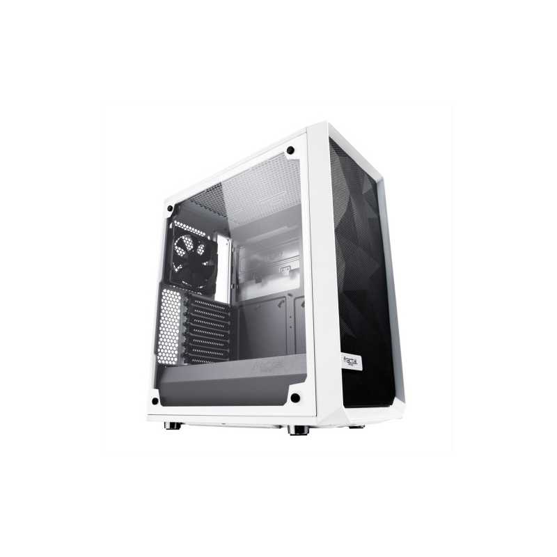 Fractal Design Meshify C (White TG) Gaming Case w/ Clear Glass Window, ATX, Angular Mesh Front, High-airflow, 2 x 12cm Fans, Whi