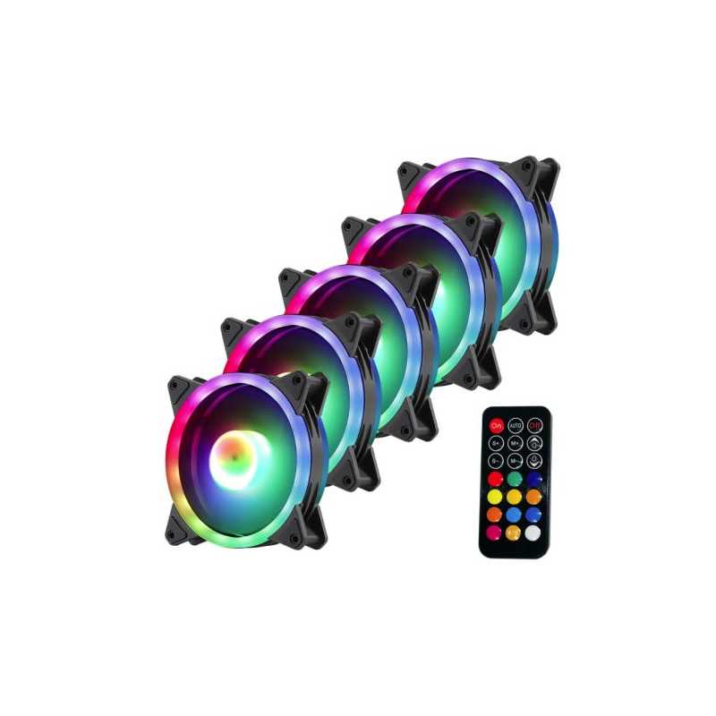 Jedel 12cm RGB Low Noise Case Fans x5, Fan Speed Control, Fan Hub & RGB Remote Control included