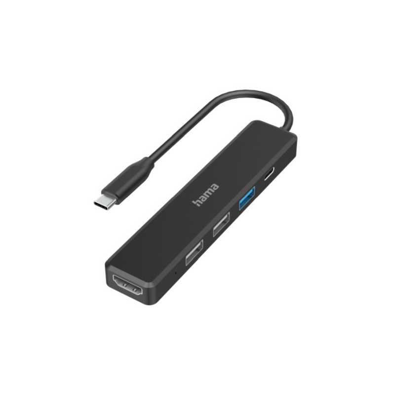 Hama External 4 Port USB-C Hub, USB Powered, 3 x USB-A , 1 x USB C (Power Delivery), 1 x HDMI