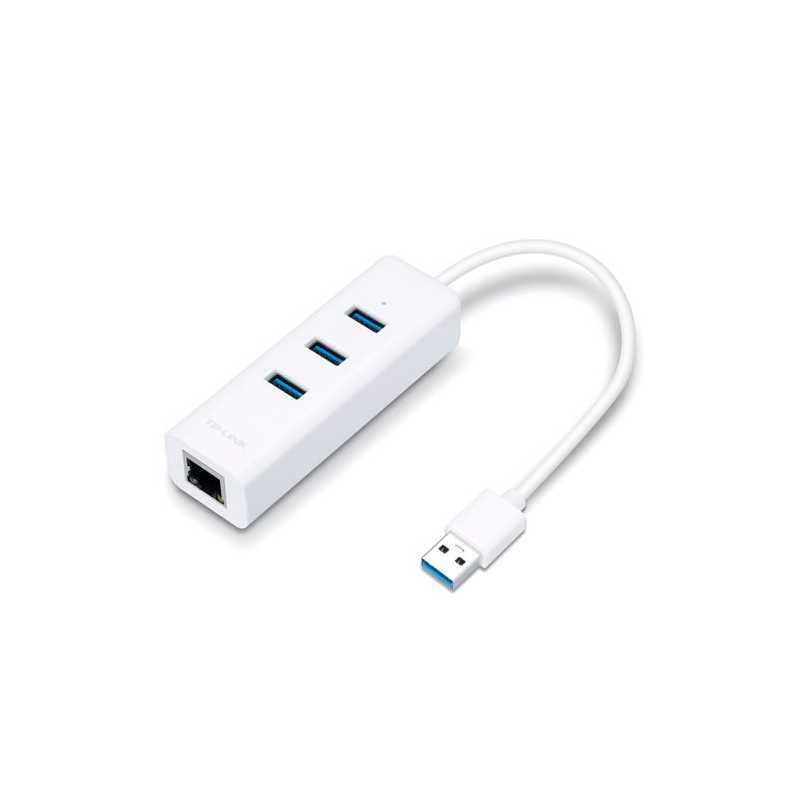 TP-LINK (UE330) Portable External 3-Port USB 3.0 Hub & Gigabit Ethernet Adapter, White 