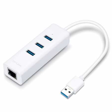 TP-LINK (UE330) Portable External 3-Port USB 3.0 Hub & Gigabit Ethernet Adapter, White 