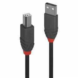 LINDY 36673 Anthra Line USB Cable, USB 2.0 Type-A (M) to USB 2.0 Type-B (M), 2m, Black & Red, Supports Data Transfer Speeds up t