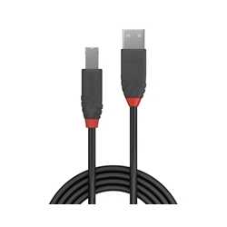 LINDY 36674 Anthra Line USB Cable, USB 2.0 Type-A (M) to USB 2.0 Type-B (M), 3m, Black & Red, Supports Data Transfer Speeds up t