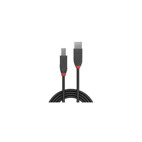 LINDY 36673 Anthra Line USB Cable, USB 2.0 Type-A (M) to USB 2.0 Type-B (M), 2m, Black & Red, Supports Data Transfer Speeds up t