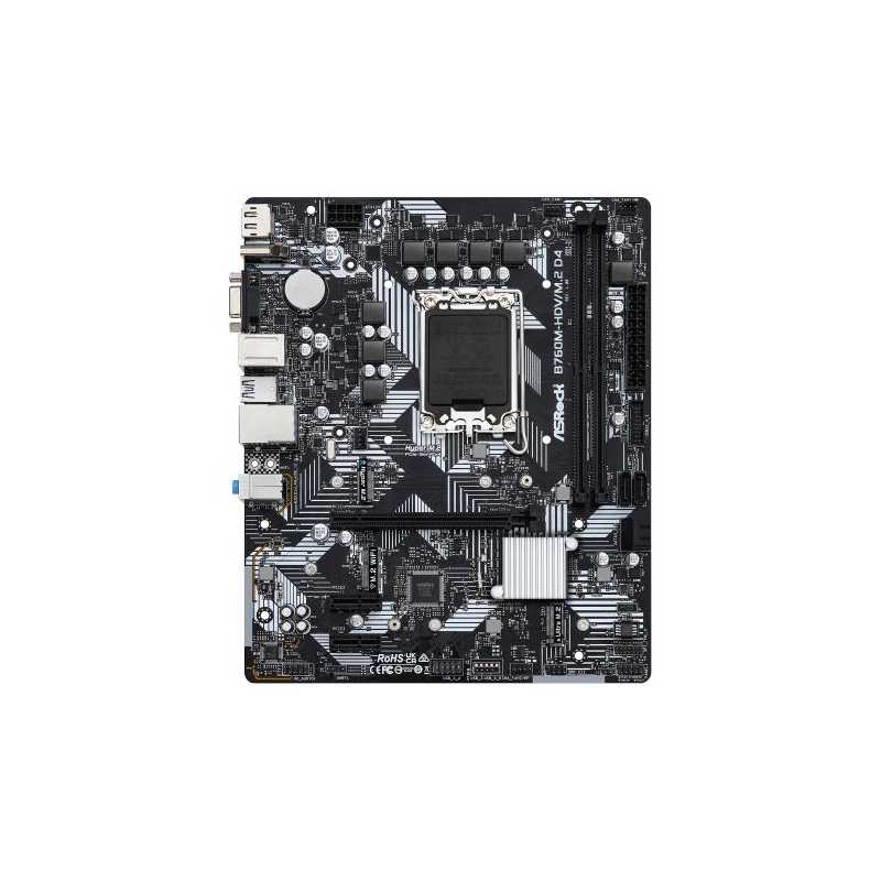 Asrock B760M-HDV/M.2 D4, Intel B760, 1700, Micro ATX, 2 DDR4, VGA, HDMI, DP, GB LAN, PCIe4, 2x M.2