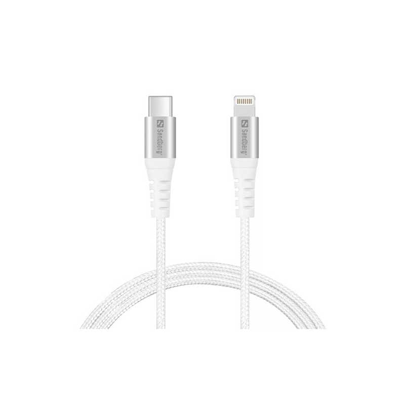 Sandberg USB-C PD to Lightning Cable, Braided, 1 Meter, White