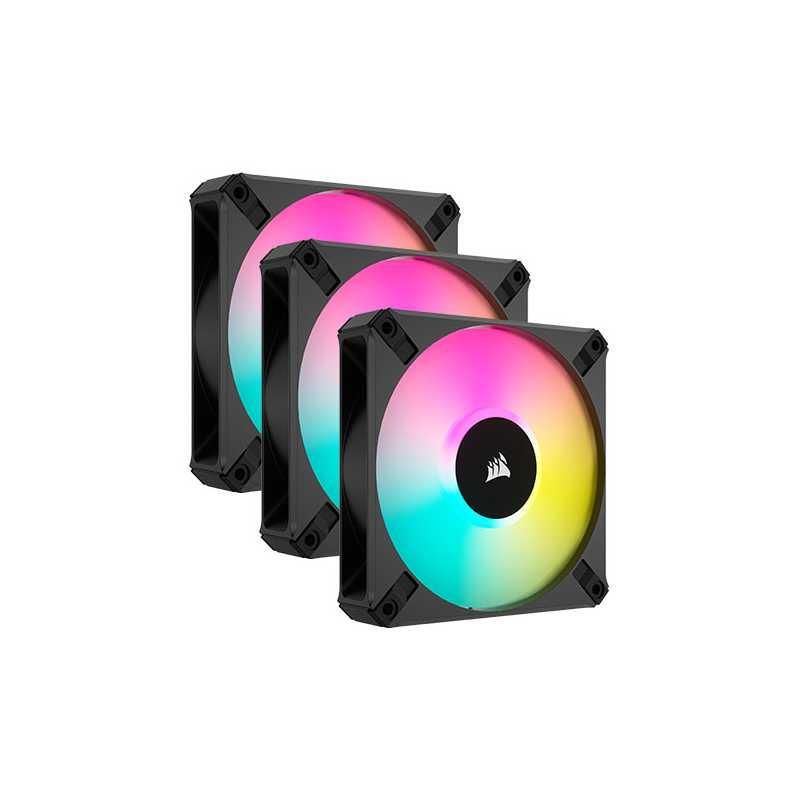 Corsair iCUE AF120 RGB ELITE 12cm PWM Case Fans x3, 8 ARGB LEDs, FDM Bearing, 550-2100 RPM, RGB Controller Included, Black, 3 Pa