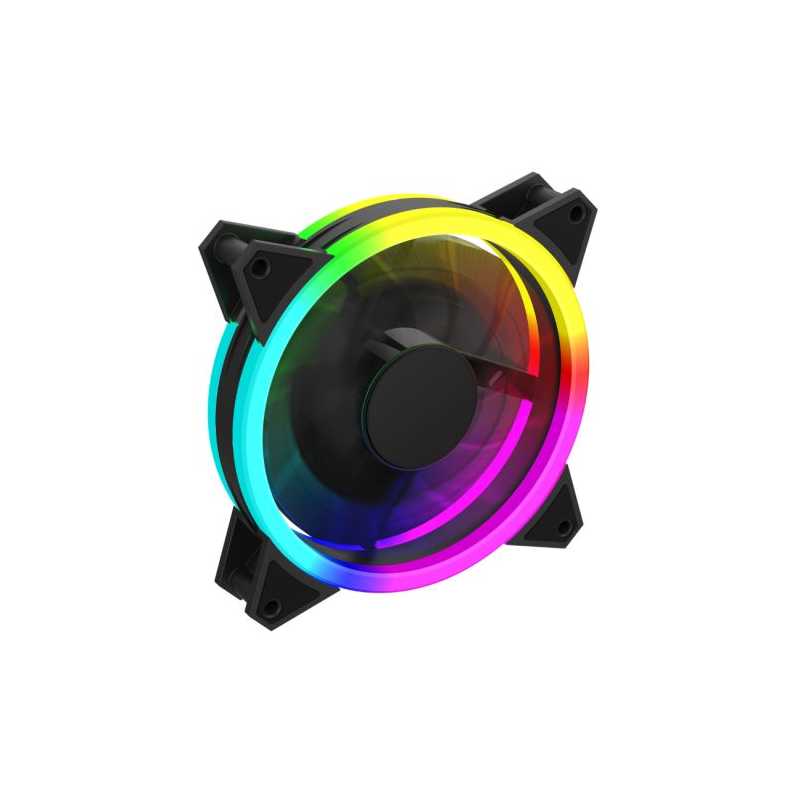 GameMax Velocity 12cm PWM Rainbow ARGB Dual Ring Case Fan, Hydro Bearing, 24 LEDs, Anti-Vibration, 3-pin/Molex, Up to 1500 RPM