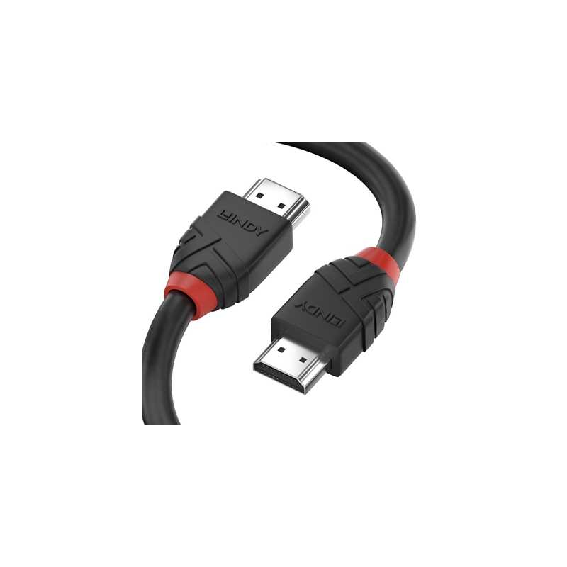 LINDY 36470 Black Line HDMI Cable, HDMI 2.0 (M) to HDMI 2.0 (M), 0.5m, Black & Red, Supports UHD Resolutions up to 4096x2160@60H