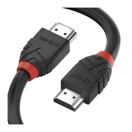 LINDY 36470 Black Line HDMI Cable, HDMI 2.0 (M) to HDMI 2.0 (M), 0.5m, Black & Red, Supports UHD Resolutions up to 4096x2160@60H