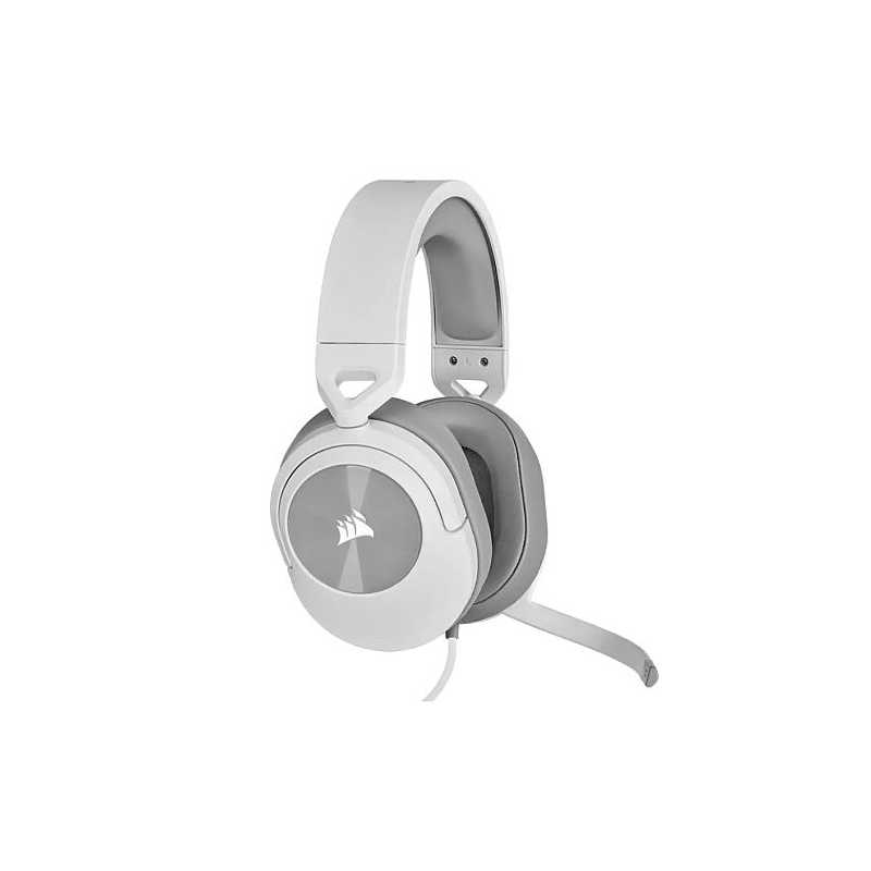 Corsair HS55 Stereo Gaming Headset, 3.5mm Jack, Lightweight, Flip-To-Mute Mic, Memory Foam Earpads, White