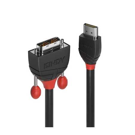 LINDY 36272, 2m HDMI to DVI Cable, Black Line, Supports DVI resolutions up to 1920x1200@60Hz and HDTV resolutions up to 1080p, T