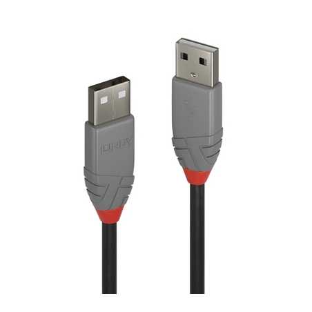 LINDY 36693 Anthra Line USB Cable, USB 2.0 Type-A (M) to USB 2.0 Type-a (M), 2m, Black & Red, Supports Data Transfer Speeds up t