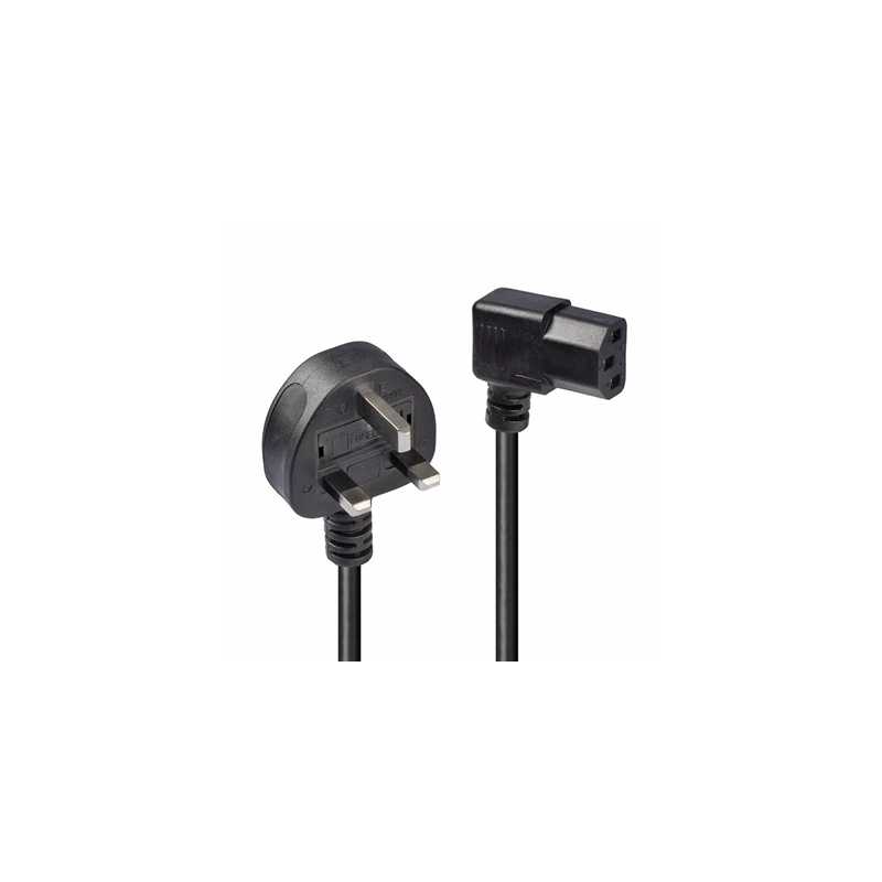LINDY 30446 1m UK 3 Pin Plug to Right Angled IEC C13 Mains Power Cable, Black, Fully moulded with 5A fuse, 10 year warranty