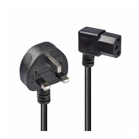 LINDY 30446 1m UK 3 Pin Plug to Right Angled IEC C13 Mains Power Cable, Black, Fully moulded with 5A fuse, 10 year warranty