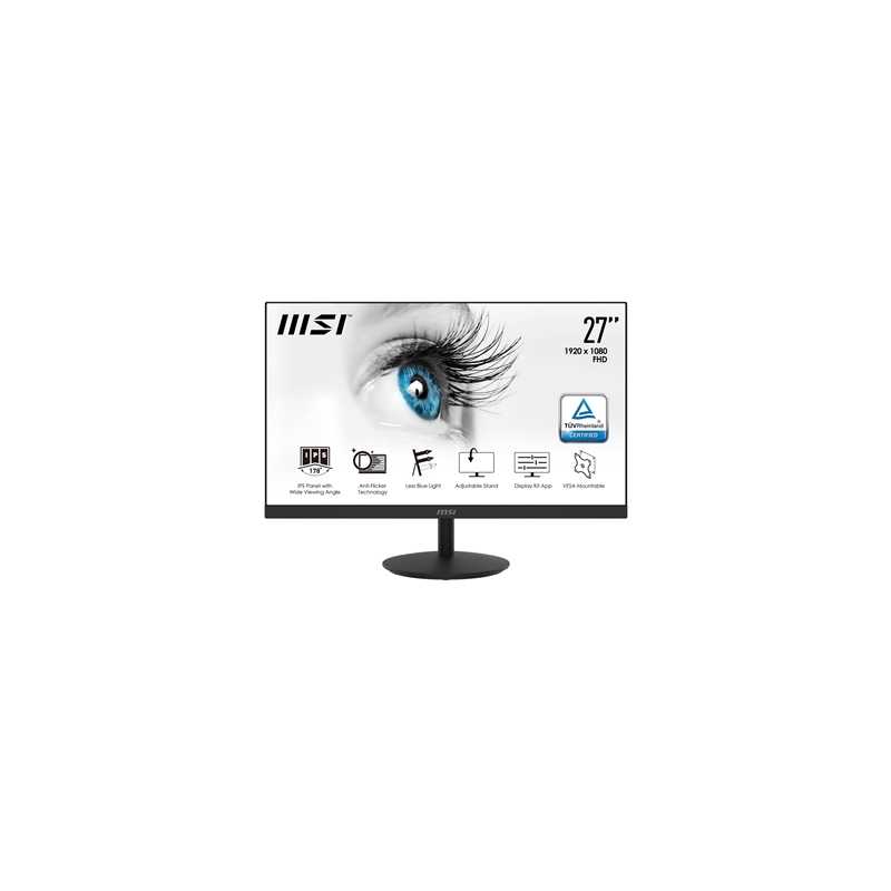 MSI PRO MP271CA 27 Inch Curved Gaming Monitor, Full HD, 75Hz, 5ms, FreeSync, HDMI, Display Port, Speakers, VESA