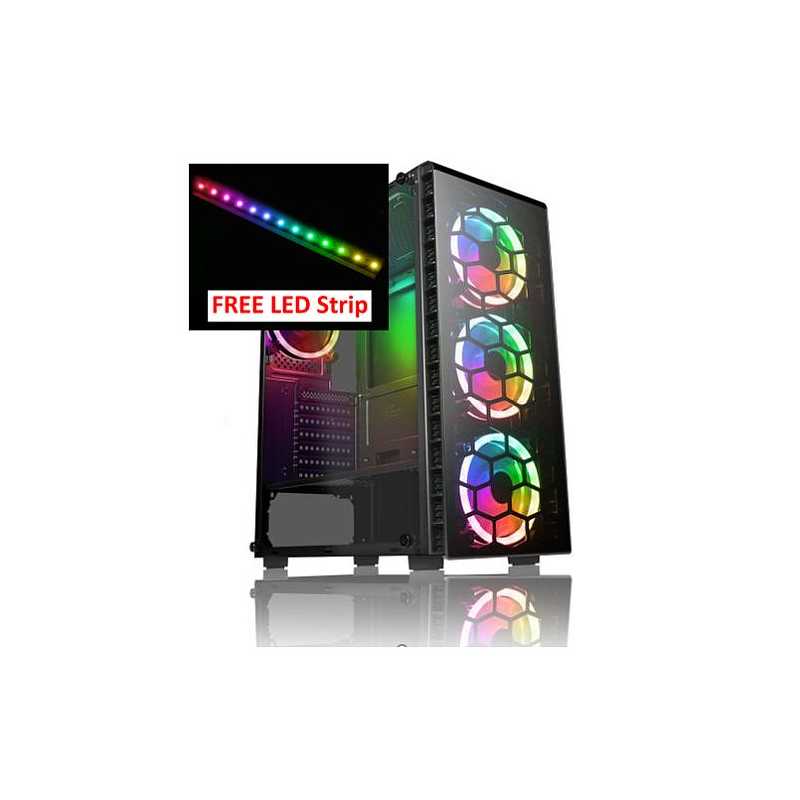 CiT Raider ATX Gaming Case w/ Window, Front & Back RGB Fans with Remote, Tempered Glass, PCB Hub, *FREE 30cm Raider LED Strip*