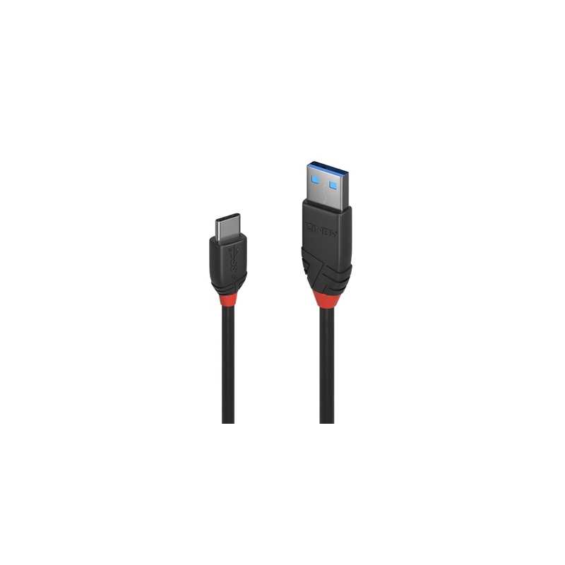 LINDY 36915 0.5m USB 3.2 Type A to C Cable, 10Gbps, Black Line