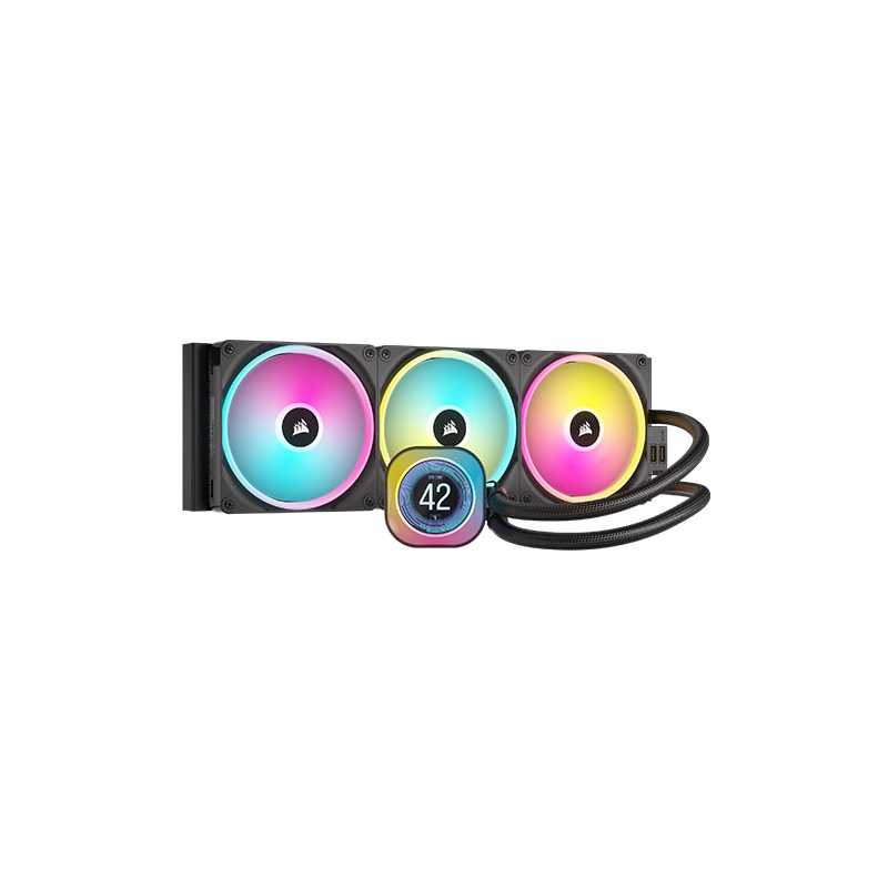 Corsair H170i iCUE LINK LCD 420mm RGB Liquid CPU Cooler, QX140 RGB Fans, Personalised LCD Screen, iCUE LINK Hub Included, Black