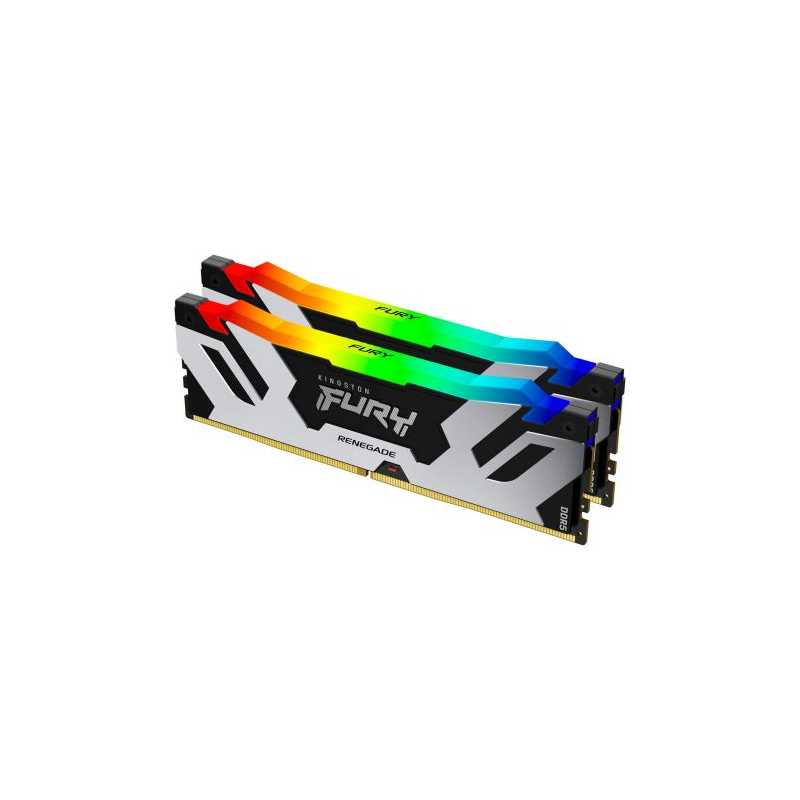 Kingston Fury Renegade RGB 64GB Kit (2 x 32GB), DDR5, 6400MHz, CL32, 1.4V, ECC, XMP 3.0, PMIC, DIMM Memory, Black/Silver