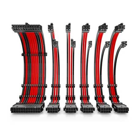 Antec Black/Red PSU Extension Cable Kit - 6 Pack (1x 24 Pin, 2x 4+4 Pin, 3x 6+2 Pin)