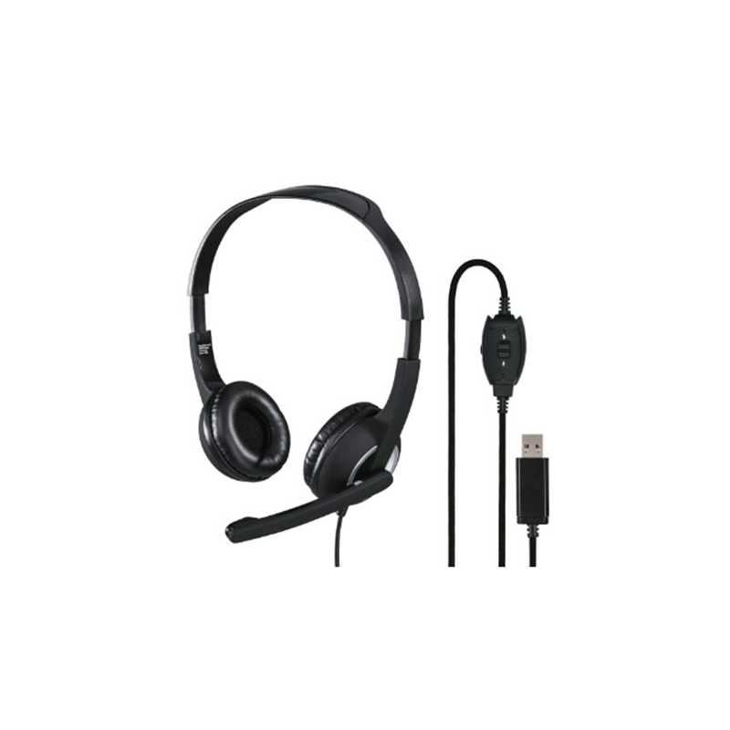 Hama HS-USB250 Lightweight Office Headset with Boom Microphone, USB, Padded Ear Pads, In-line Controls