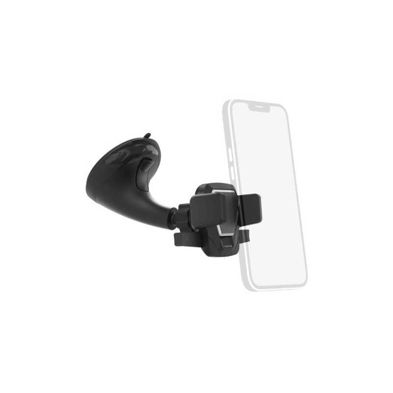 Hama Easy Snap Car Smartphone Holder with Suction Cup, Supports Devices 5.5 - 8.5cm Wide, Movable Jaws, Tilt, 360° Rotation