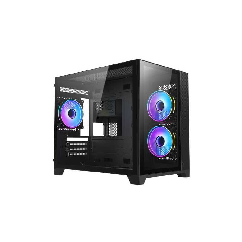 Vida Akira Black ARGB Gaming Case w/ Glass Front & Side, Micro ATX, 3x ARGB Fans, 6-Port Fan Hub