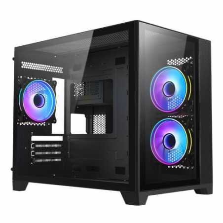 Vida Akira Black ARGB Gaming Case w/ Glass Front & Side, Micro ATX, 3x ARGB Fans, 6-Port Fan Hub