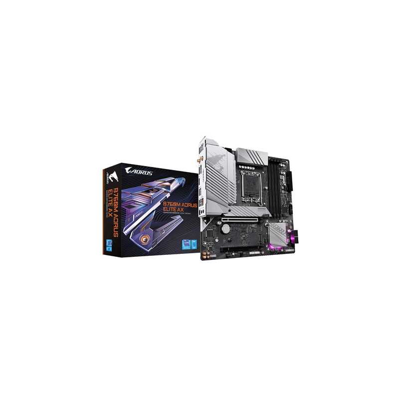 Gigabyte B760M AORUS ELITE AX Motherboard, Intel Socket 1700, 12th/13th Gen, 2 x PCIe 4.0 x4 M.2, Micro ATX, USB Type-C, 2.5GbE 