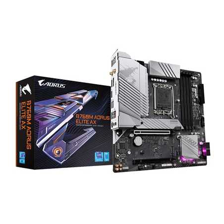 Gigabyte B760M AORUS ELITE AX Motherboard, Intel Socket 1700, 12th/13th Gen, 2 x PCIe 4.0 x4 M.2, Micro ATX, USB Type-C, 2.5GbE 