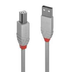 LINDY 36684 Anthra Line USB Cable, USB 2.0 Type-A (M) to USB 2.0 Type-B (M), 3m, Grey, Supports Data Transfer Speeds up to 480Mb