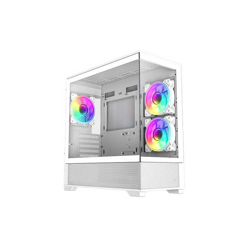 GameMax Vista Micro ATX Gaming Case w/ Glass Side & Front, Mesh Panelling, 3x Infinity ARGB Fans, ARGB PWM Fan Hub, White