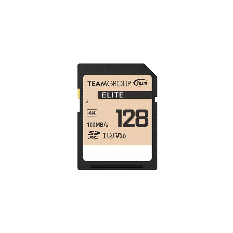 Team TESDXC128GIV3069 Elite 4k Flash Memory Card, 128GB, SDHC, UHS-1 U3, V30, Retail