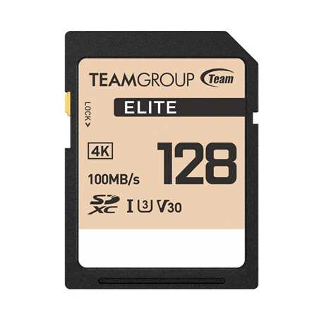 Team TESDXC128GIV3069 Elite 4k Flash Memory Card, 128GB, SDHC, UHS-1 U3, V30, Retail