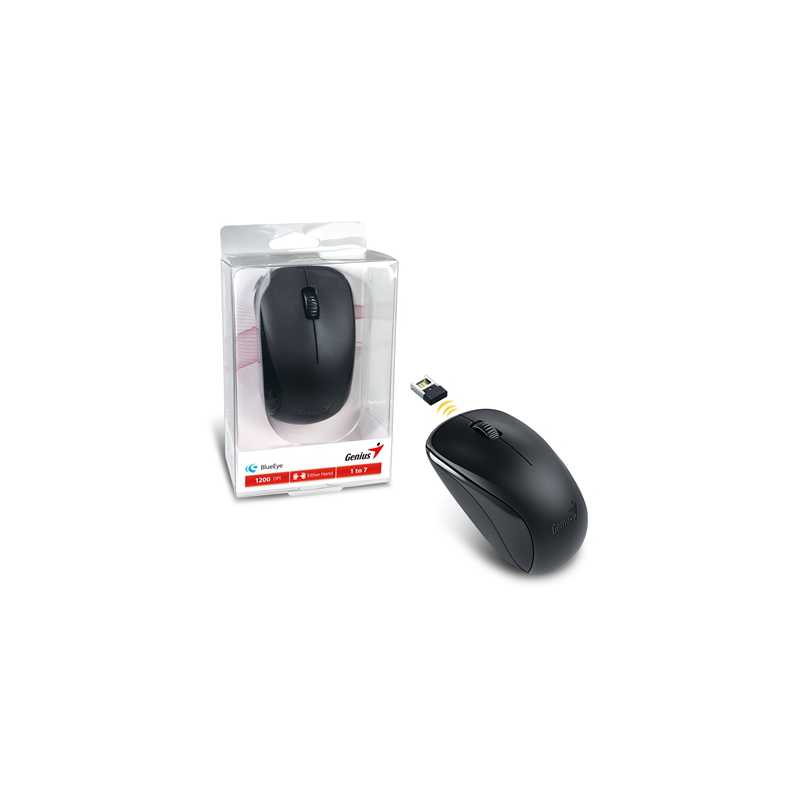 Genius NX-7000 Wireless Mouse, 2.4 GHz with USB Pico Receiver, Adjustable DPI levels up to 1200 DPI, 3 Button with Scroll Wheel,