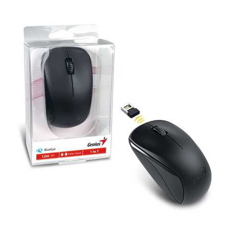 Genius NX-7000 Wireless Mouse, 2.4 GHz with USB Pico Receiver, Adjustable DPI levels up to 1200 DPI, 3 Button with Scroll Wheel,