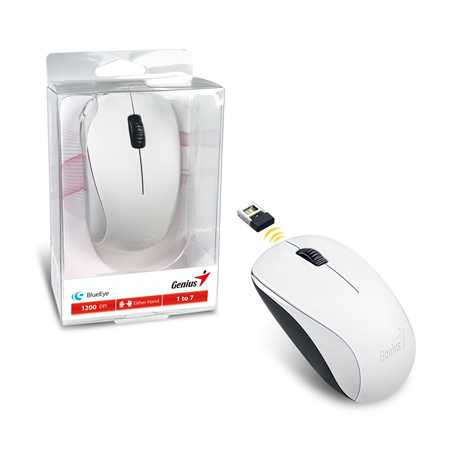 Genius NX-7000 Wireless Mouse, 2.4 GHz with USB Pico Receiver, Adjustable DPI levels up to 1200 DPI, 3 Button with Scroll Wheel,