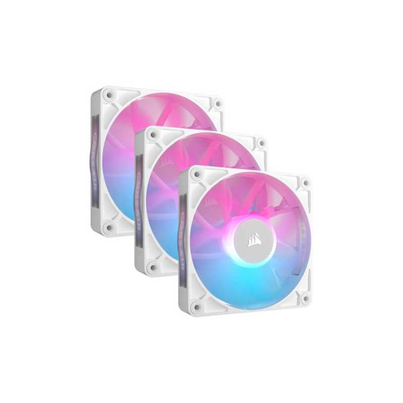 Corsair iCUE LINK RX120 RGB 12cm PWM Case Fans x3, 8 ARGB LEDs, Magnetic Dome Bearing, 2100 RPM, iCUE LINK Hub Included, White