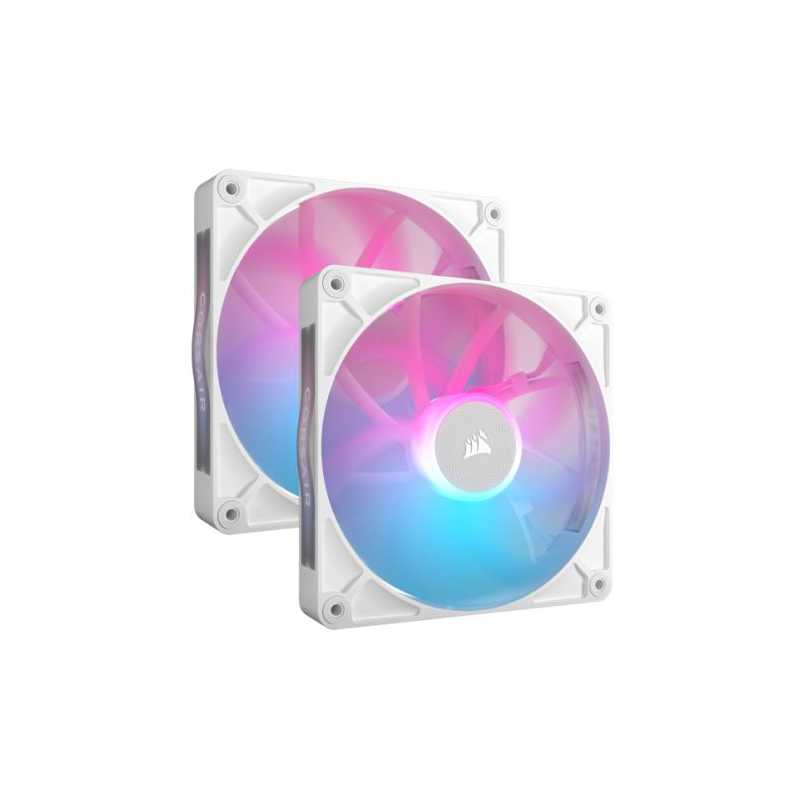 Corsair iCUE LINK RX140 RGB 14cm PWM Case Fans x2, 8 ARGB LEDs, Magnetic Dome Bearing, 1700 RPM, iCUE LINK Hub Included, White