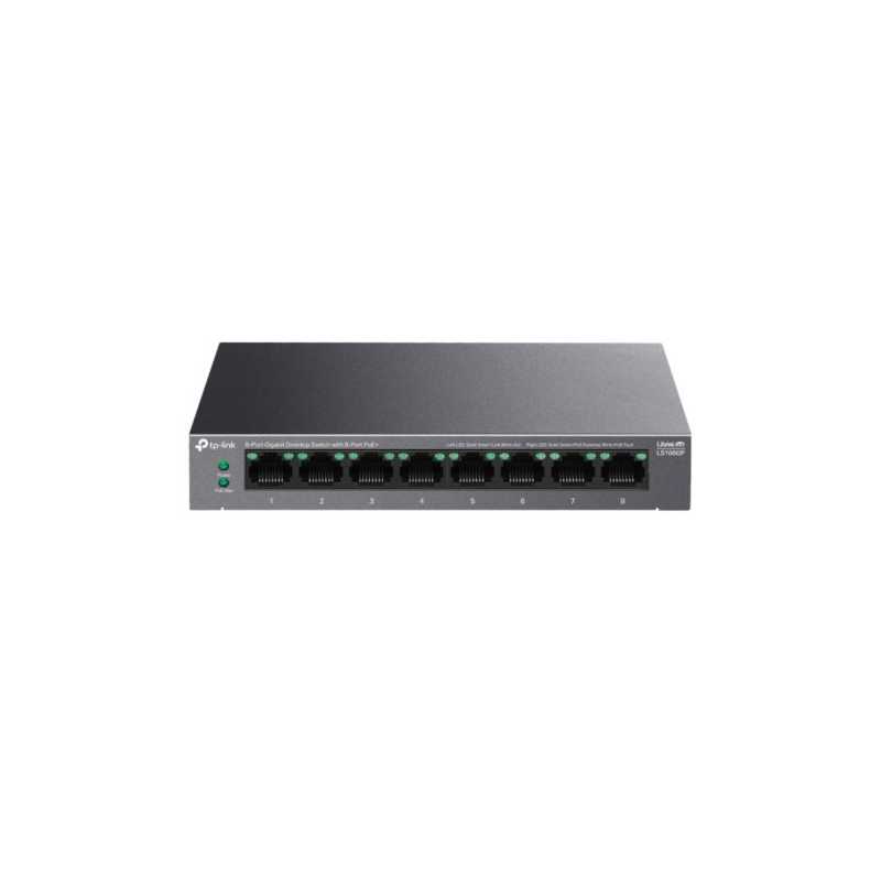 TP-LINK (LS108GP) 8-Port Gigabit Desktop LiteWave Switch with 8-Port PoE+, Metal Casing