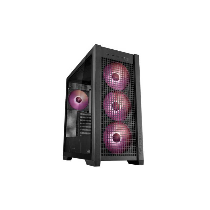 Asus TUF Gaming GT302 ARGB Case w/ Glass Window, E-ATX, 4x ARGB Fans, Interchangeable Side Panel, USB-C, Asus BTF Compatible, Bl