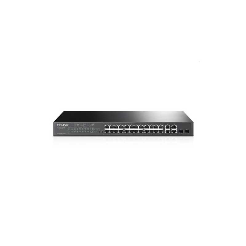 TP-LINK (T1500-28PCT) 24-Port Smart PoE Switch, 24 x 10/100Mbps PoE+ 4-Port Gigabit, 2 Combo GB SFP Slots, Rackmountable 