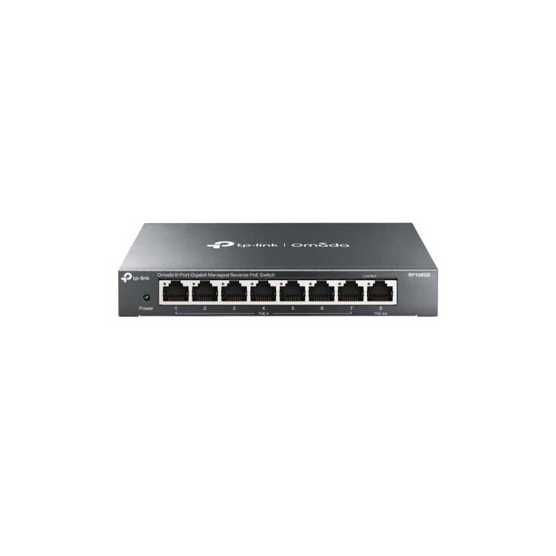 TP-LINK (TL-RP108GE) 8-Port Gigabit Managed Reverse PoE Switch, 7 PoE Input & 1 PoE Output, DC Output, Metal Casing