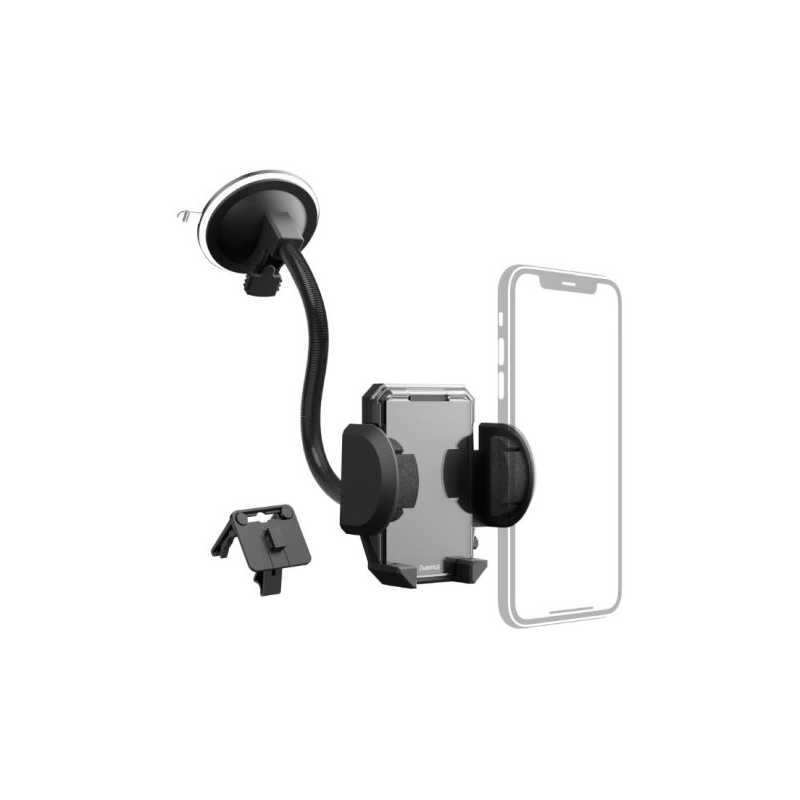 Hama Multi 2-in-1 Mobile Phone Holder, Suction Cup/Grating Clamp, Flexible Arm, 360° Rotation