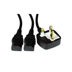 UK Mains to 2 x IEC Kettle 1.8m Black OEM Power Splitter Cable