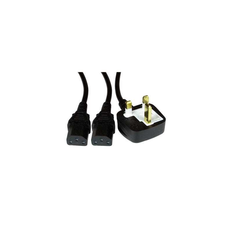 UK Mains to 2 x IEC Kettle 1.8m Black OEM Power Splitter Cable