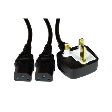 UK Mains to 2 x IEC Kettle 1.8m Black OEM Power Splitter Cable