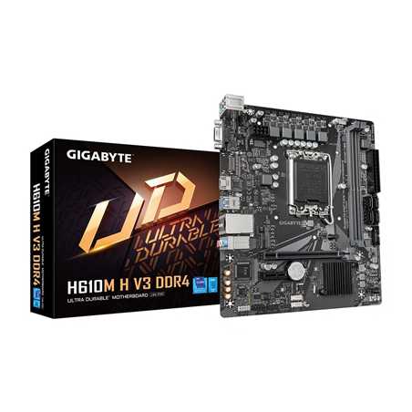 Gigabyte H610M H V3 DDR4 Intel 1700 Socket Motherboard, Micro-ATX, 2x DDR4 Slots, 1x M.2 Socket, 1x D-Sub / 1x HDMI Port